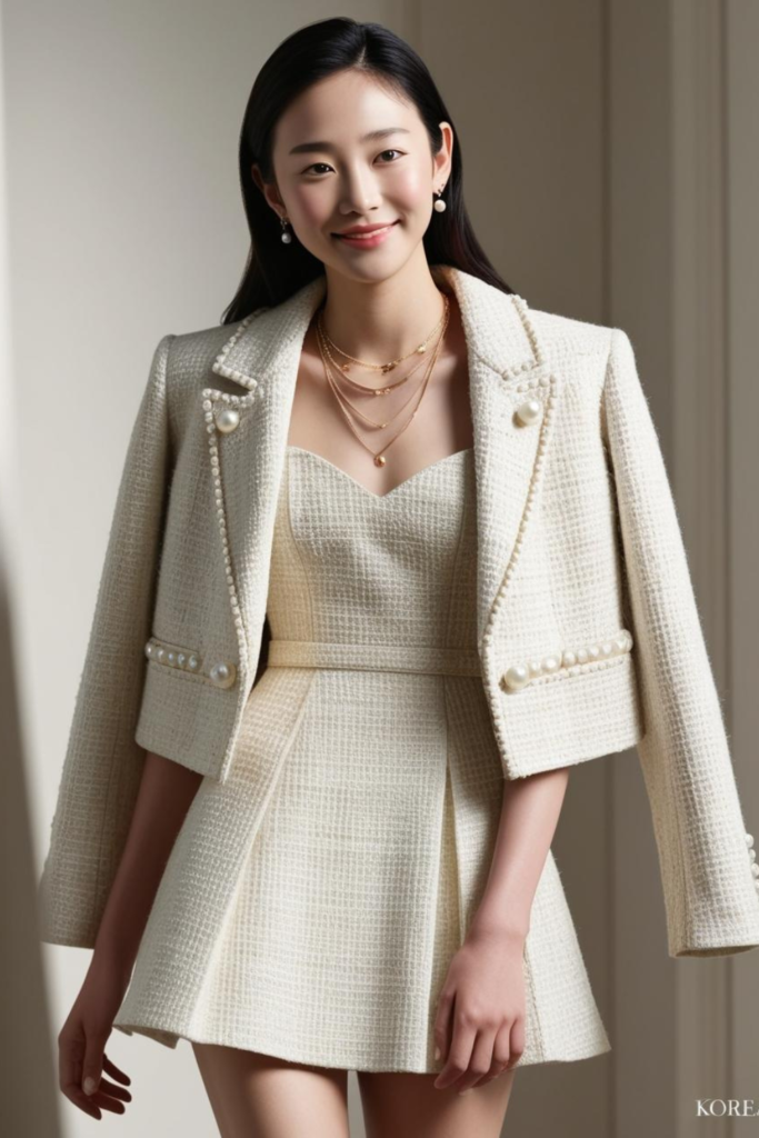Korean tweed dress with matching cropped tweed jacket