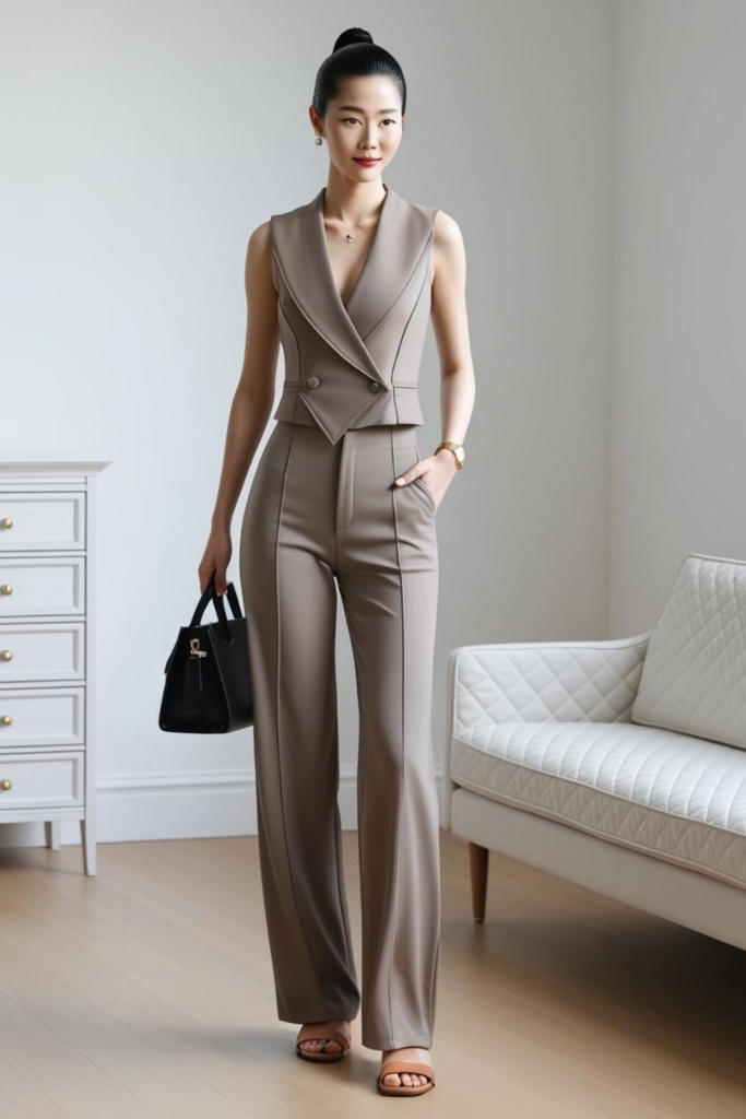 Cool outfit with a suit vest paired with trouser.