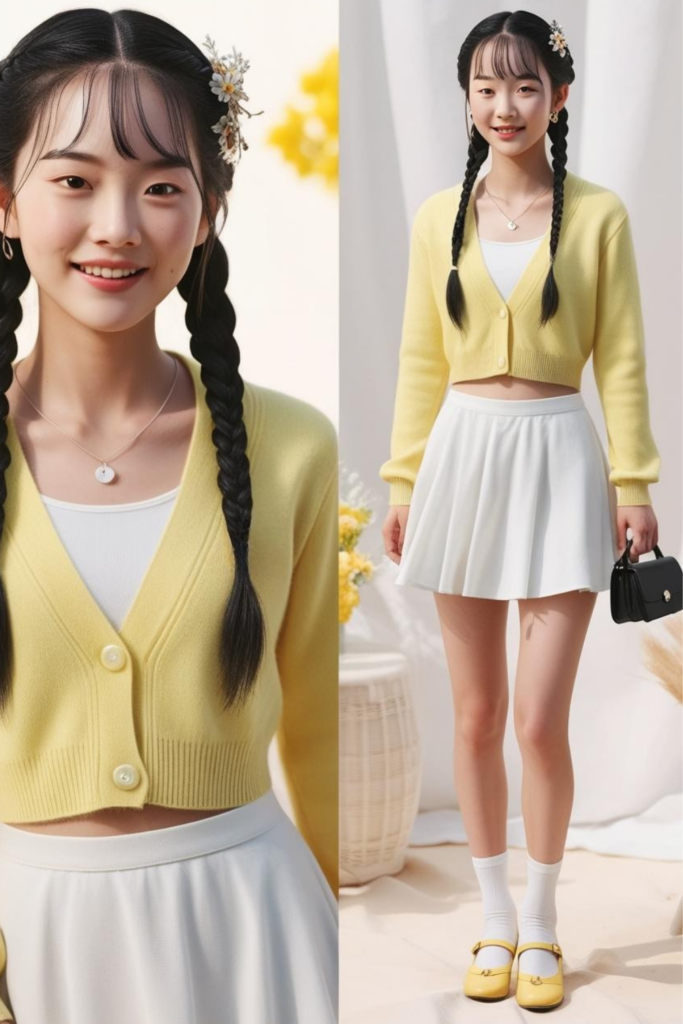 Summer fashion 2025 pastel outfit with cropped cardigan and flowy mini skirt